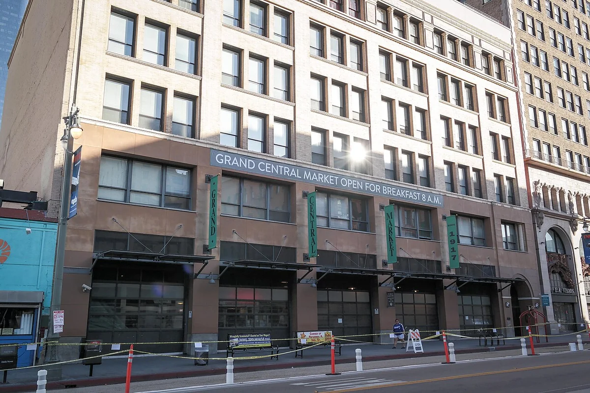 Grand Central Market facade on Broadway in Downtown Los Angeles